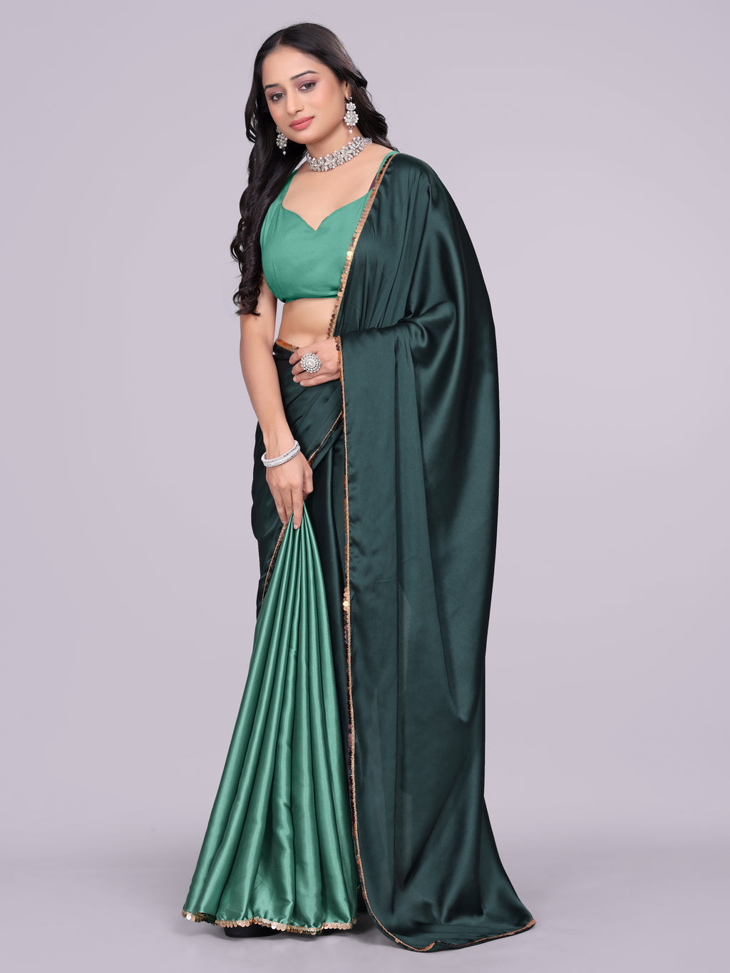 green dark firozi - half multicolor