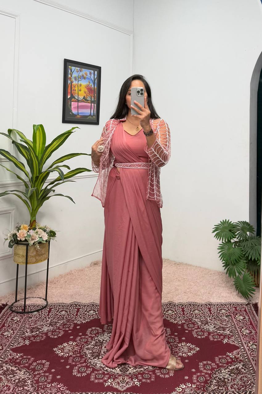 Indo-Western Ready-to-Wear Drape Saree with Koti