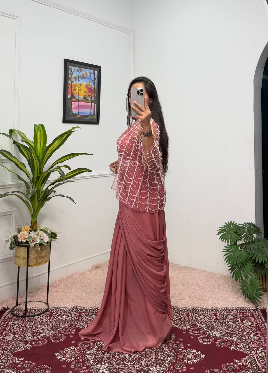 Indo-Western Ready-to-Wear Drape Saree with Koti