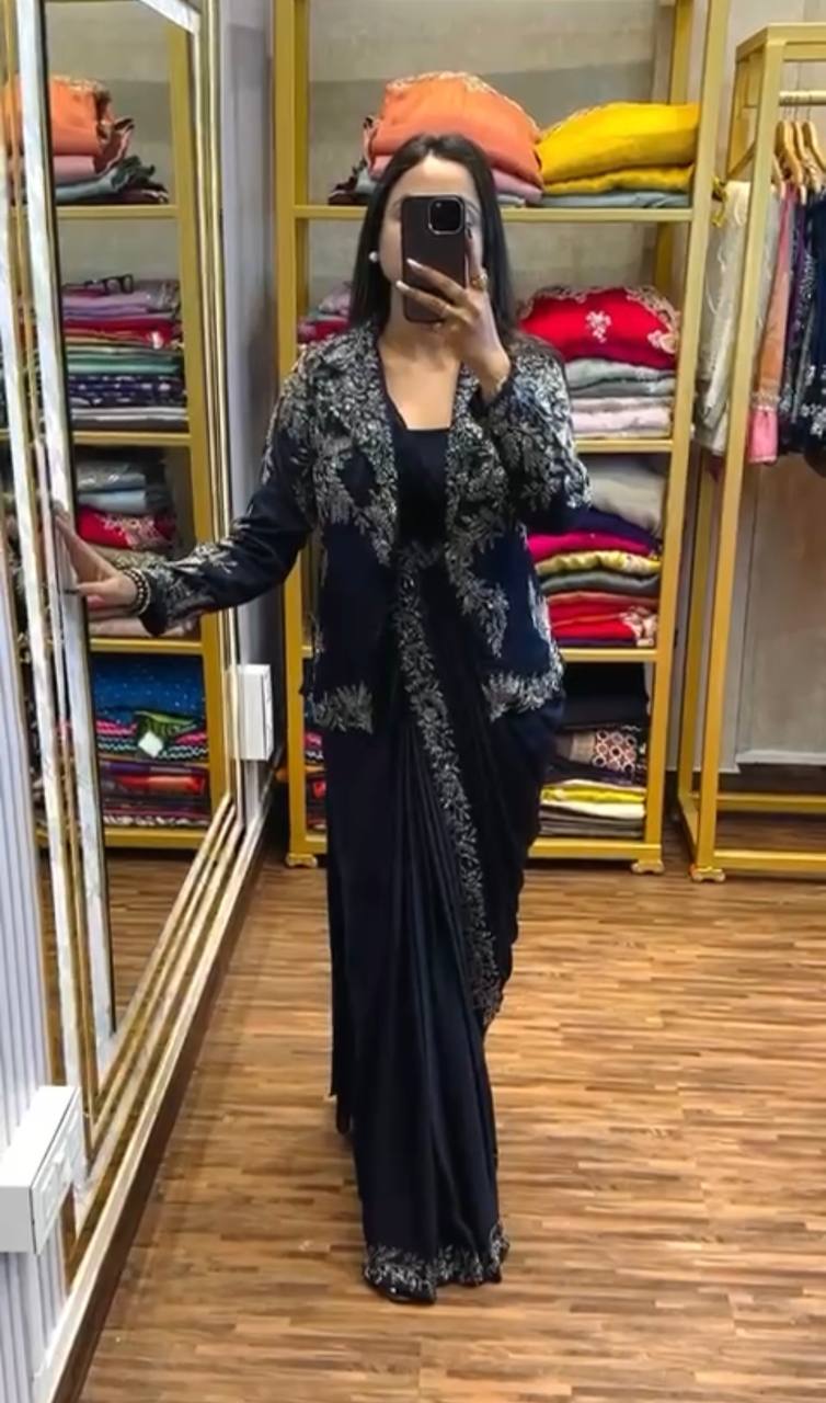 Indo-Western Ready-to-Wear Drape Saree with Koti & Belt