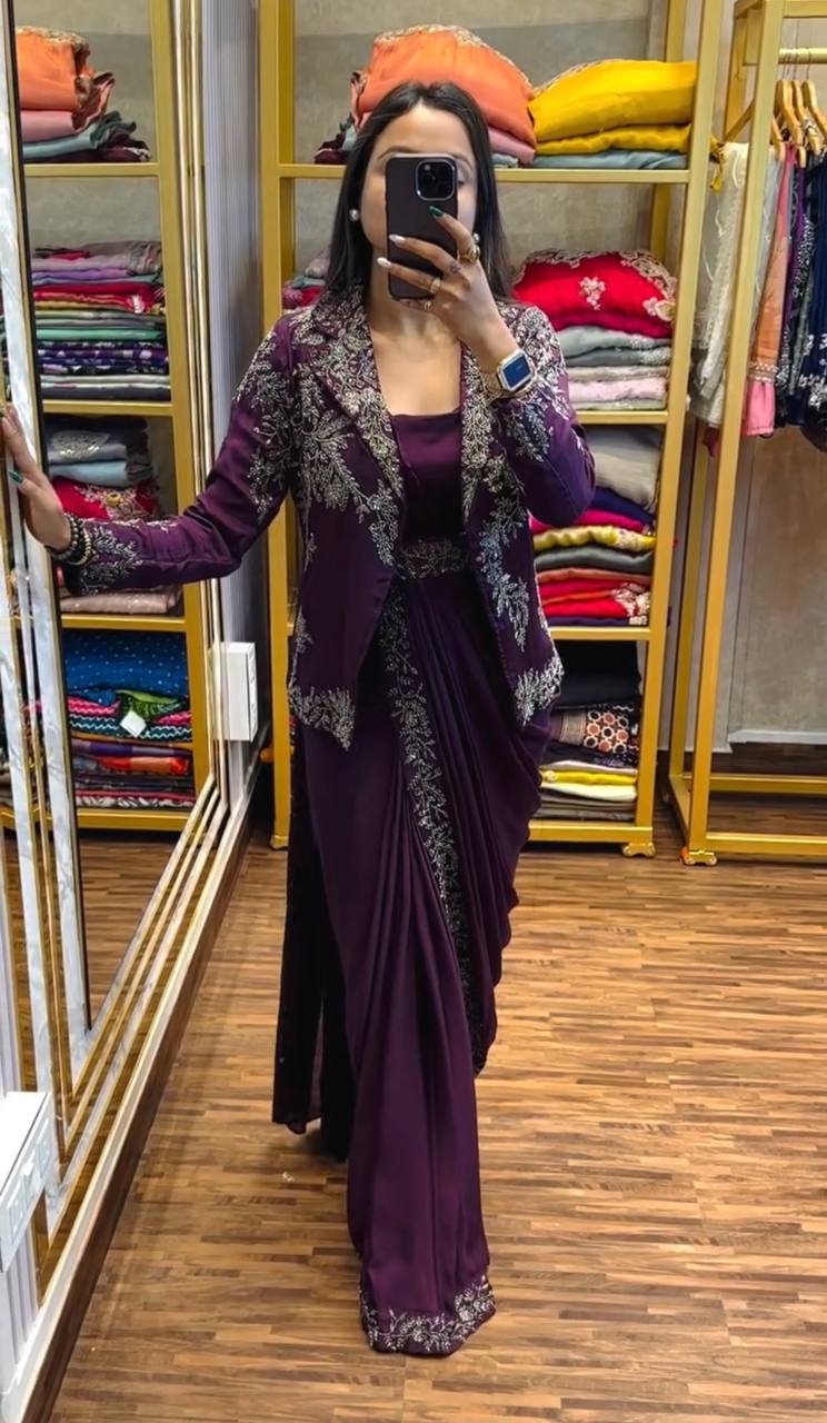 Indo-Western Ready-to-Wear Drape Saree with Koti & Belt