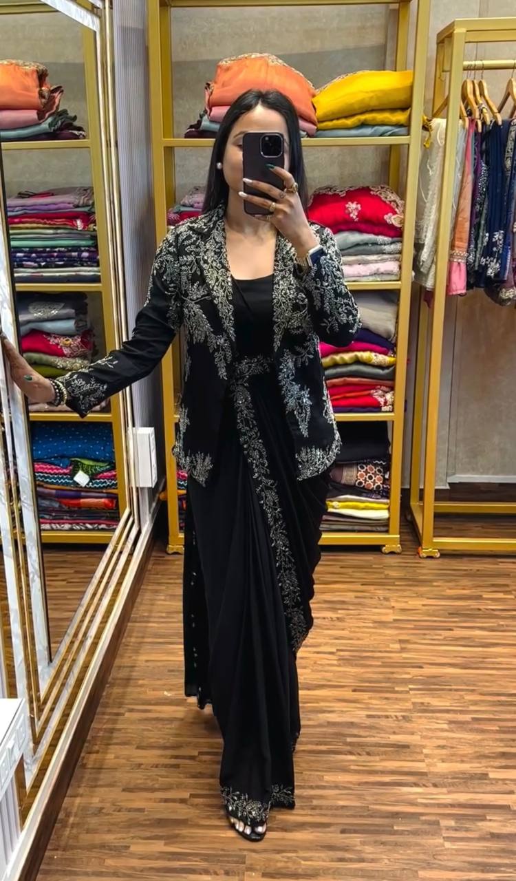Indo-Western Ready-to-Wear Drape Saree with Koti & Belt