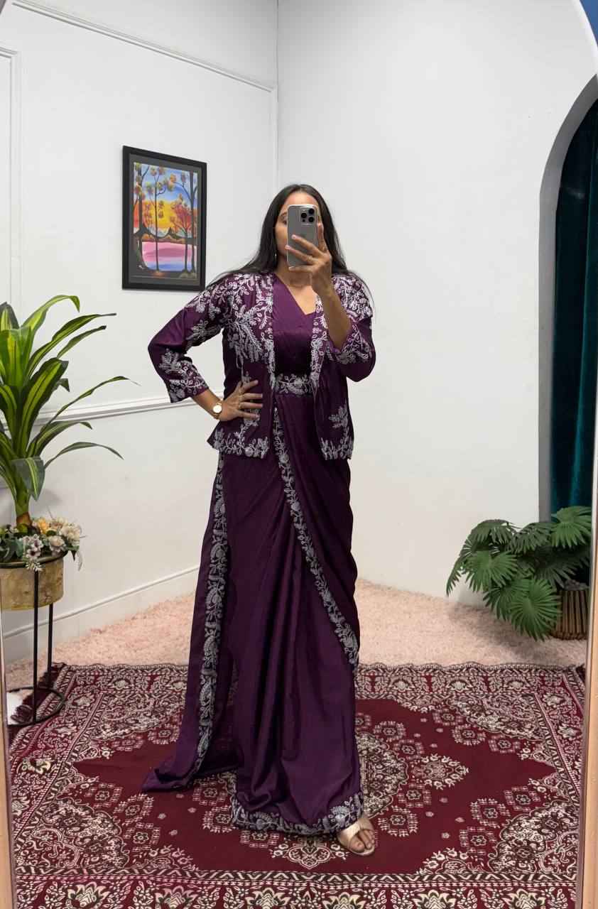 Indo-Western Ready-to-Wear Drape Saree with Koti & Belt