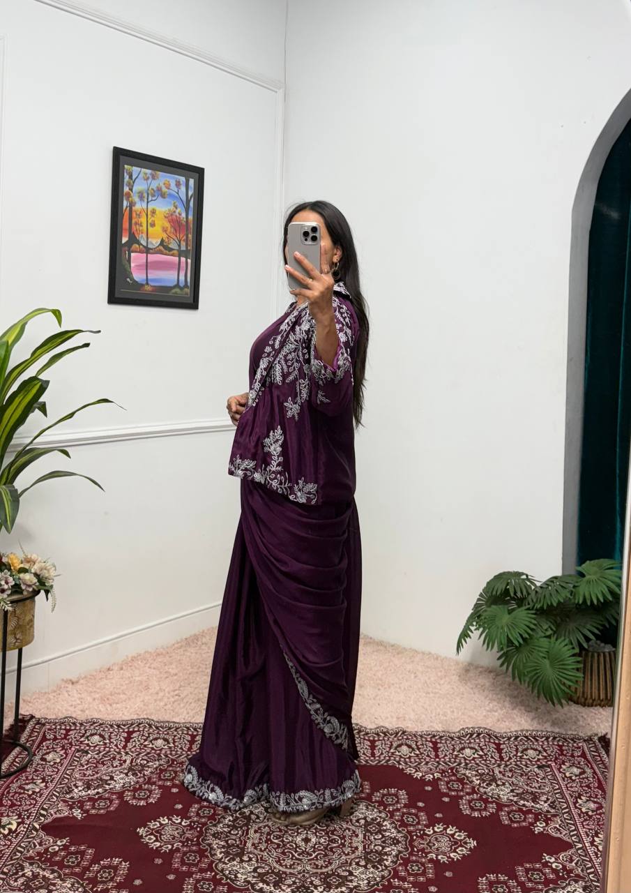 Indo-Western Ready-to-Wear Drape Saree with Koti & Belt