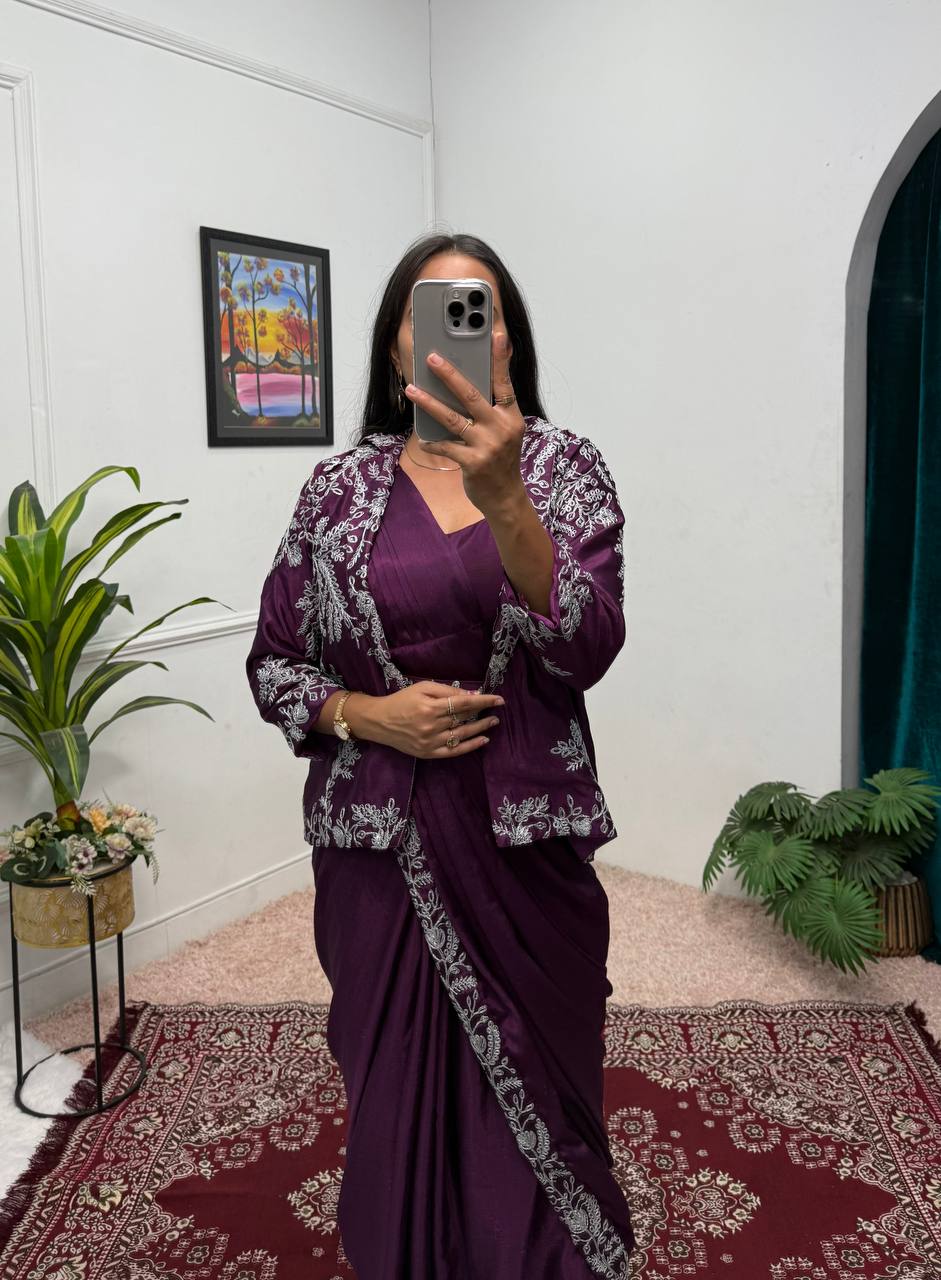 Indo-Western Ready-to-Wear Drape Saree with Koti & Belt