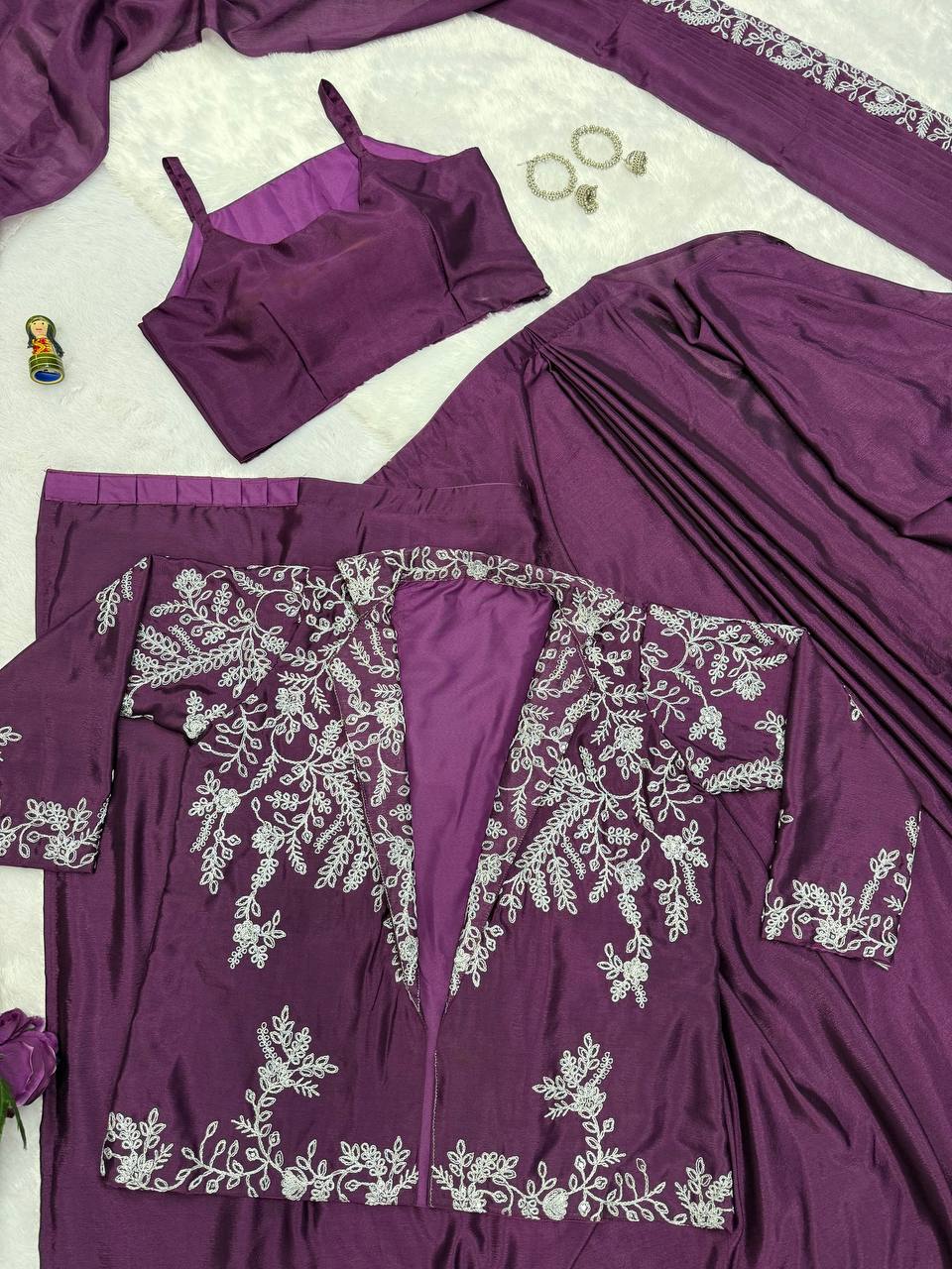 Indo-Western Ready-to-Wear Drape Saree with Koti & Belt