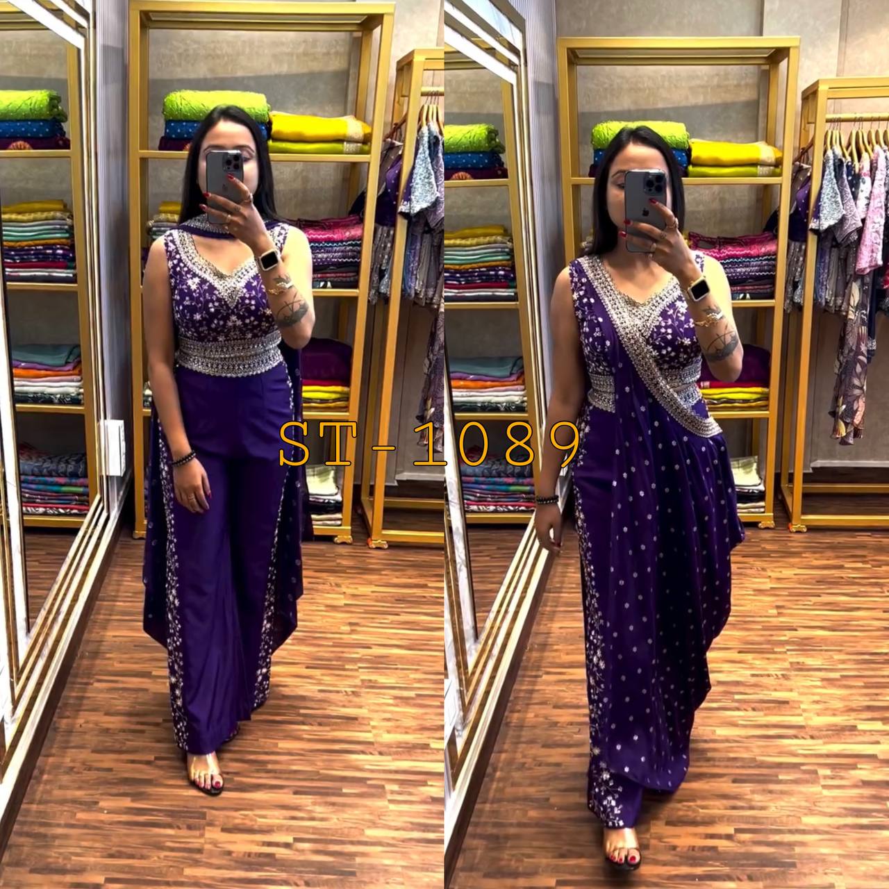 Indo-Western 3-Piece Set (Plazzo, Blouse & Dupatta)