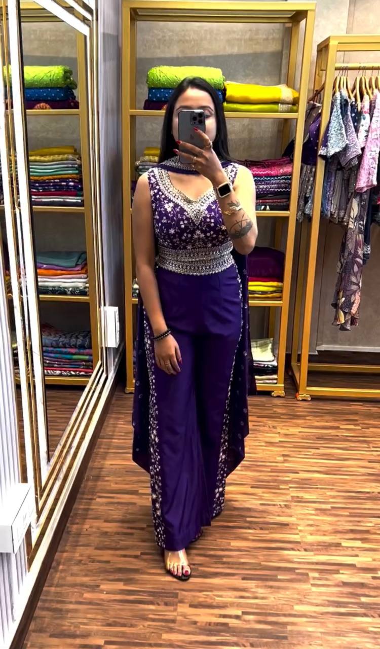 Indo-Western 3-Piece Set (Plazzo, Blouse & Dupatta)