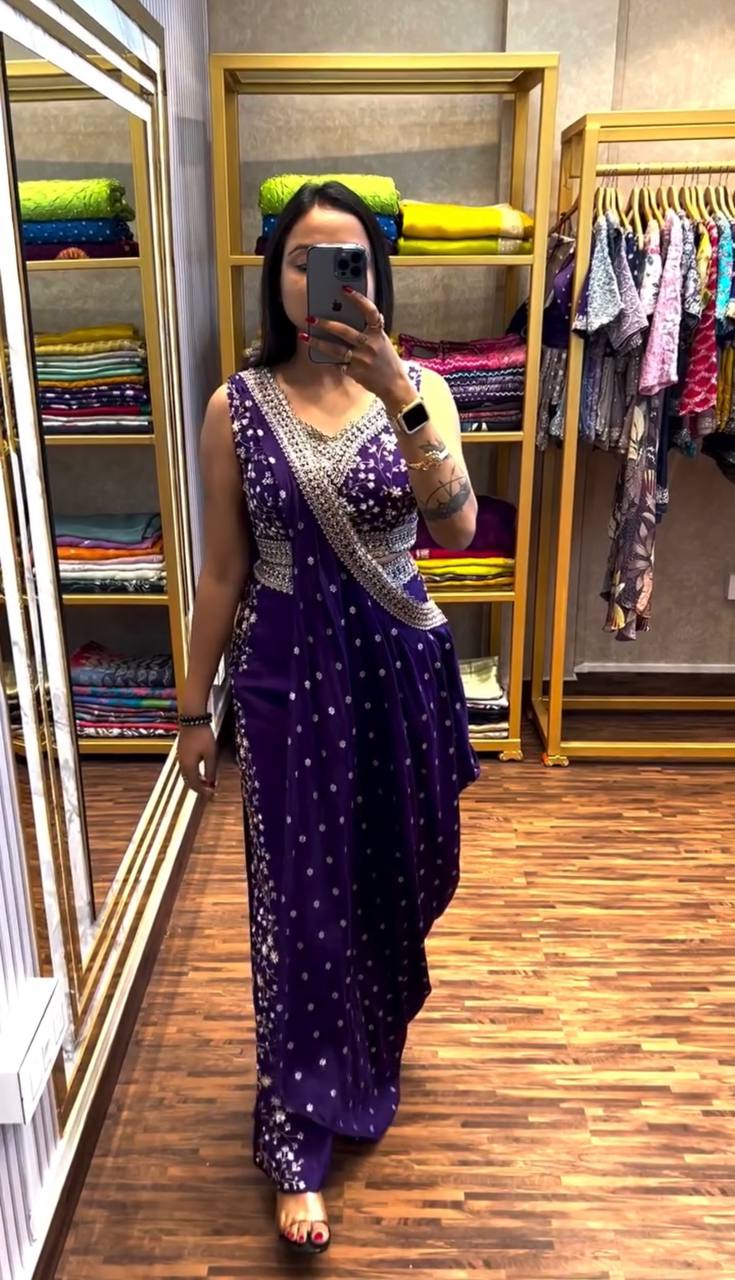 Indo-Western 3-Piece Set (Plazzo, Blouse & Dupatta)