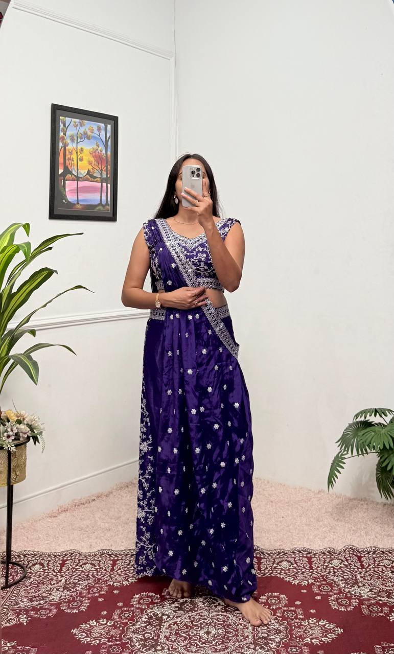 Indo-Western 3-Piece Set (Plazzo, Blouse & Dupatta)