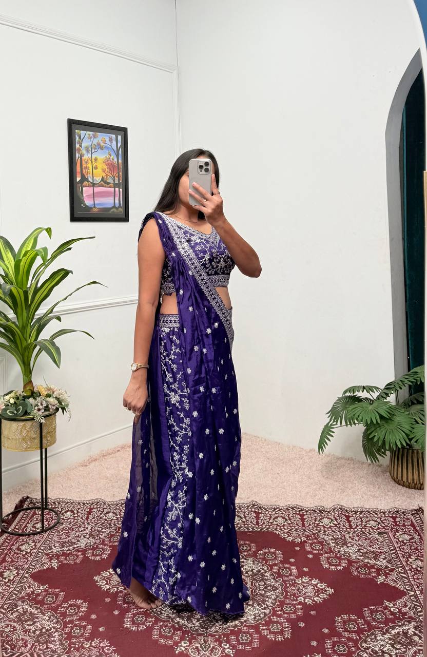Indo-Western 3-Piece Set (Plazzo, Blouse & Dupatta)