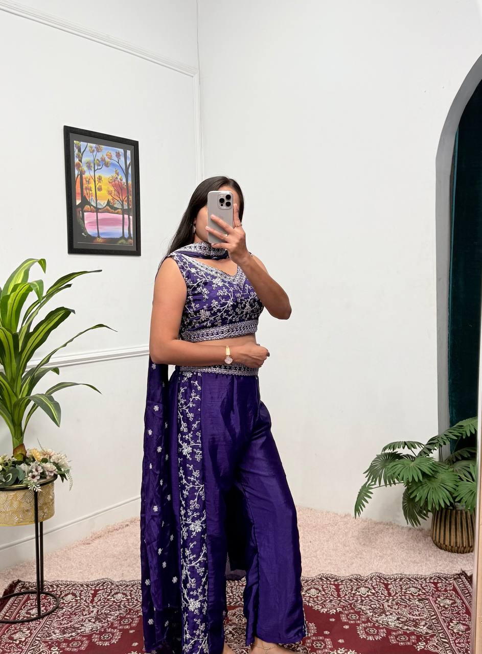 Indo-Western 3-Piece Set (Plazzo, Blouse & Dupatta)