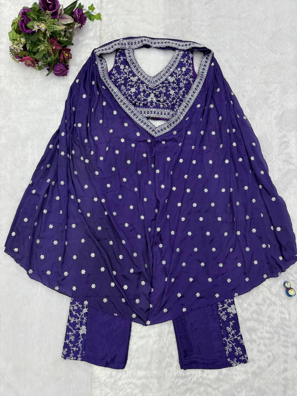 Indo-Western 3-Piece Set (Plazzo, Blouse & Dupatta)