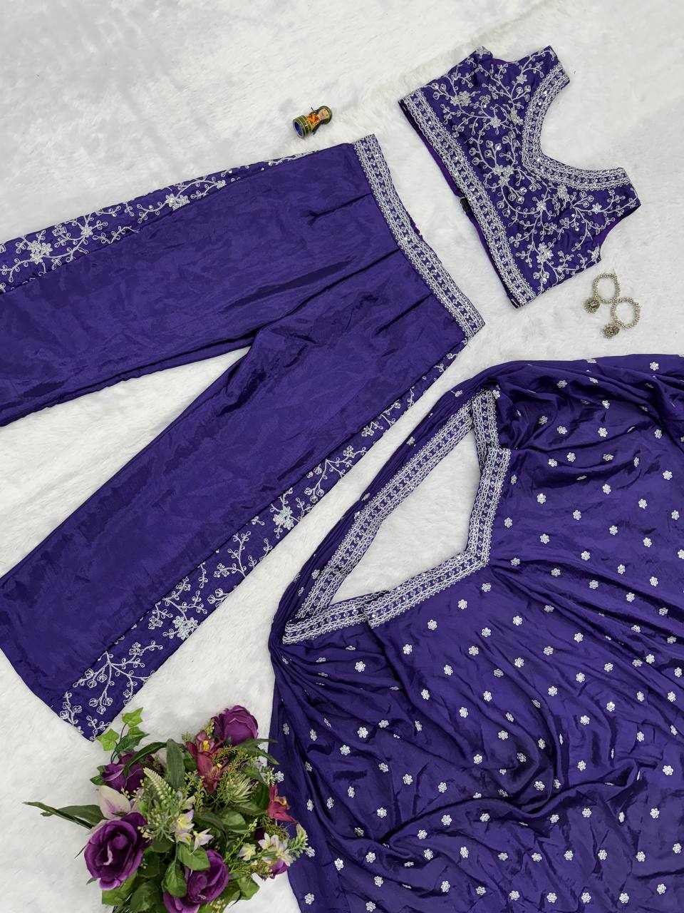 Indo-Western 3-Piece Set (Plazzo, Blouse & Dupatta)
