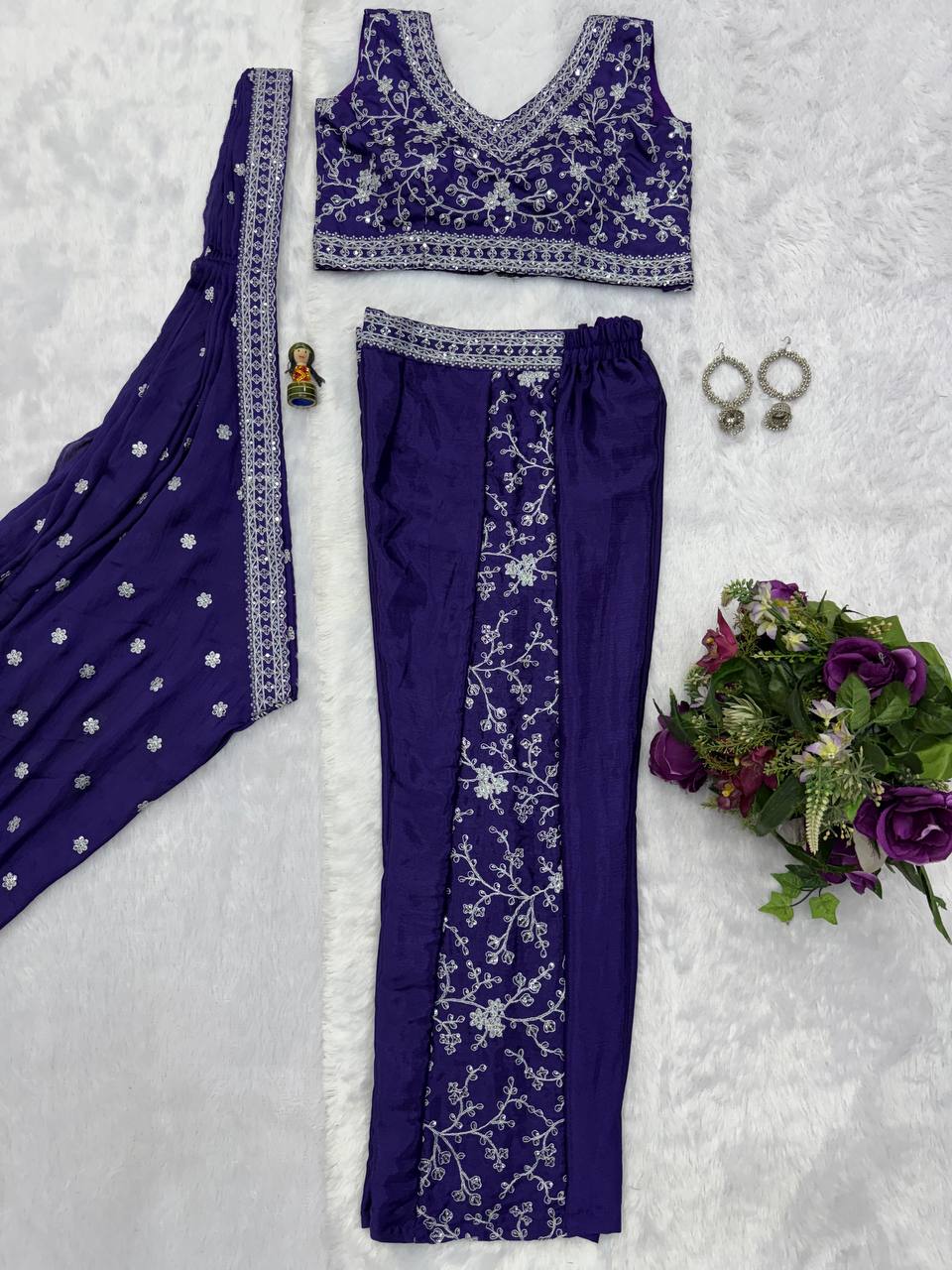 Indo-Western 3-Piece Set (Plazzo, Blouse & Dupatta)