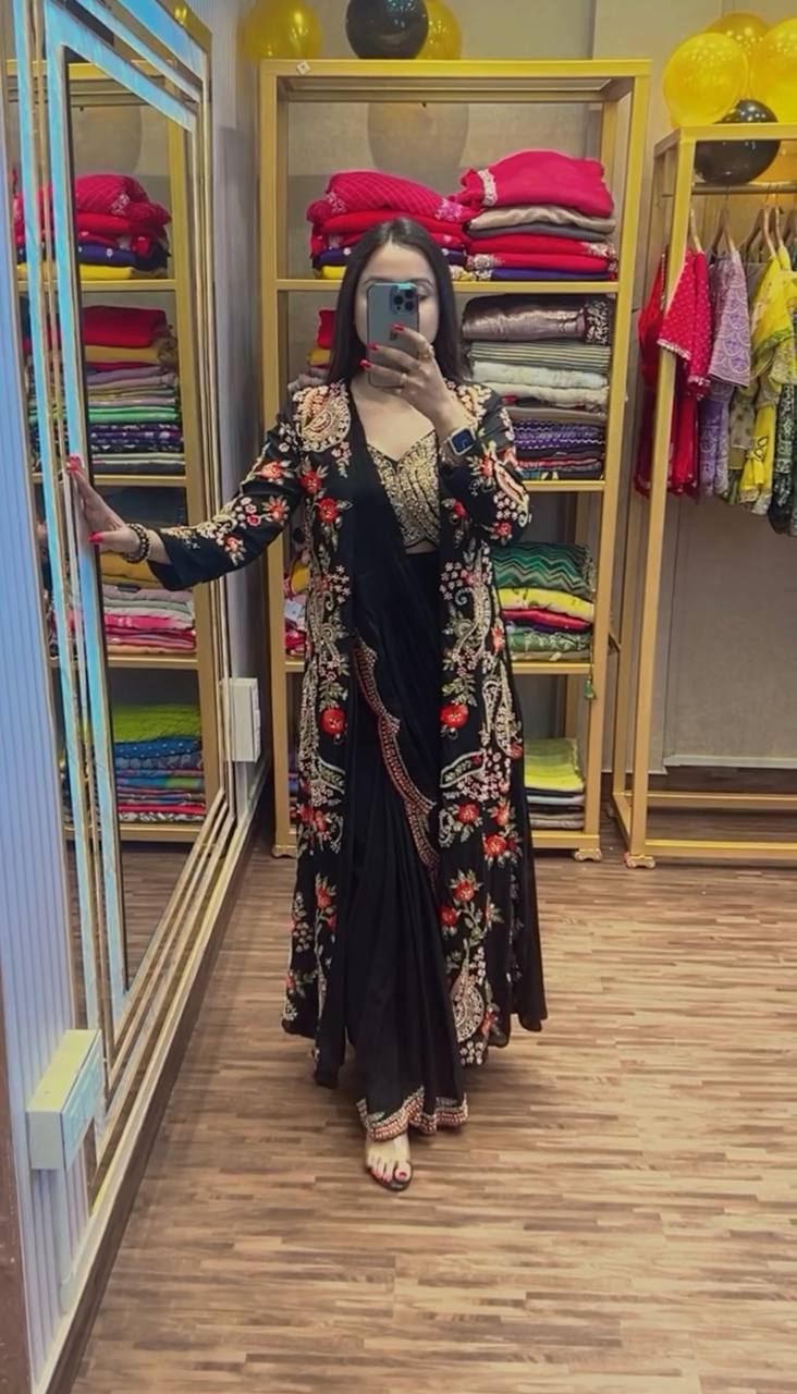 Ready-to-Wear Drape Saree with Embroidered Koti