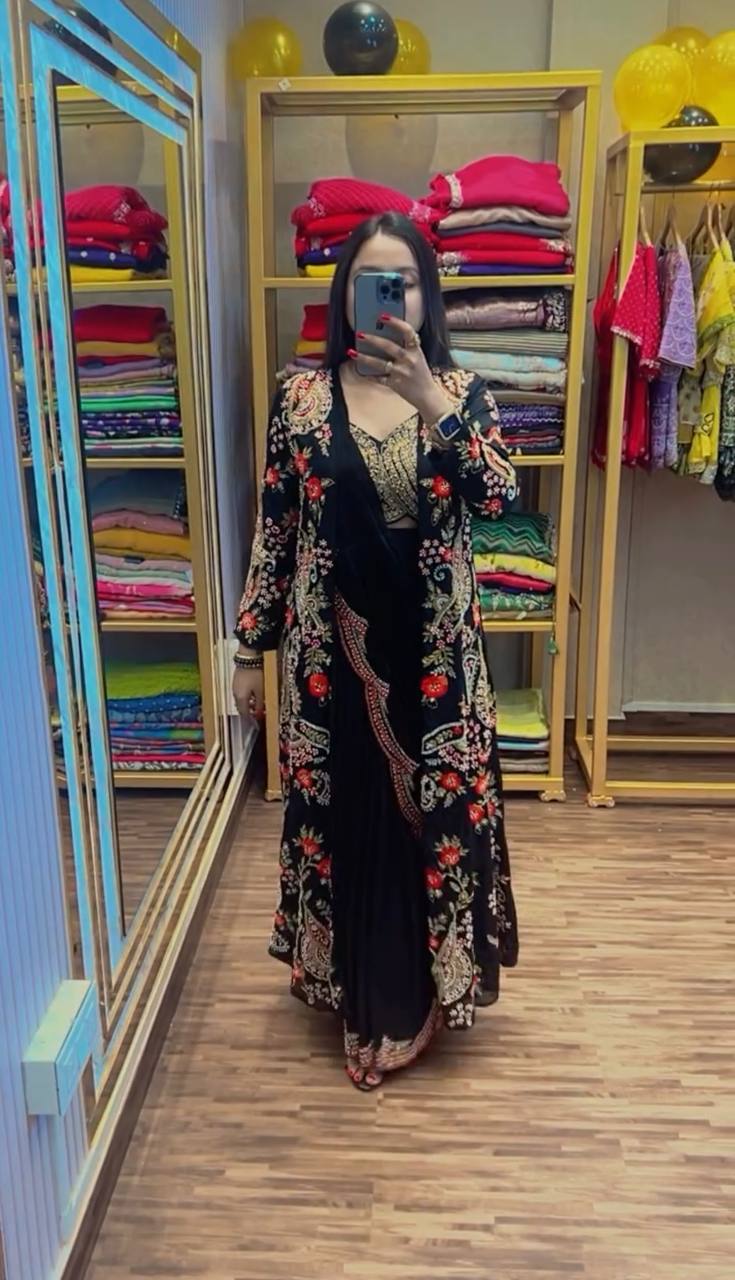 Ready-to-Wear Drape Saree with Embroidered Koti