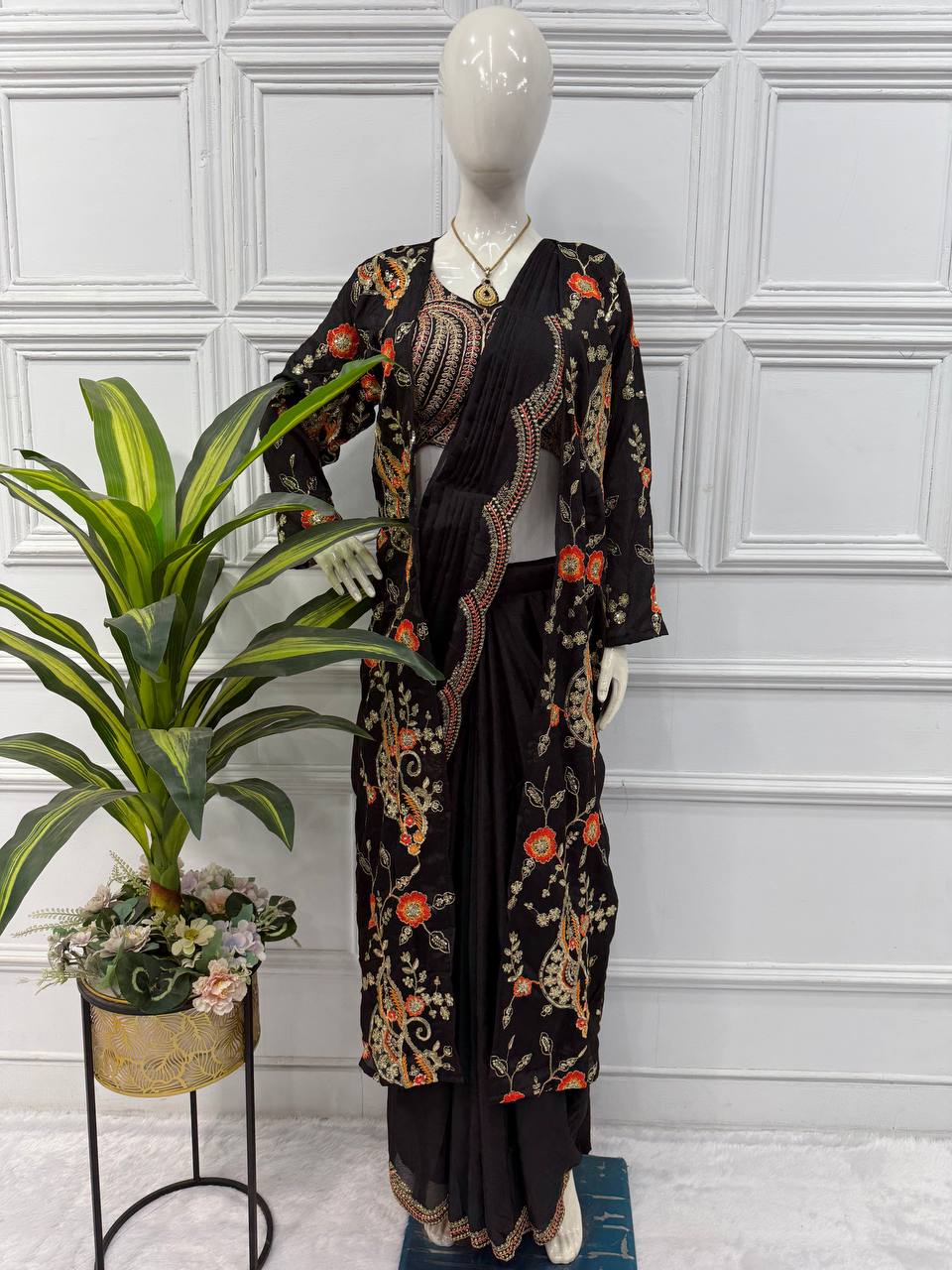 Ready-to-Wear Drape Saree with Embroidered Koti