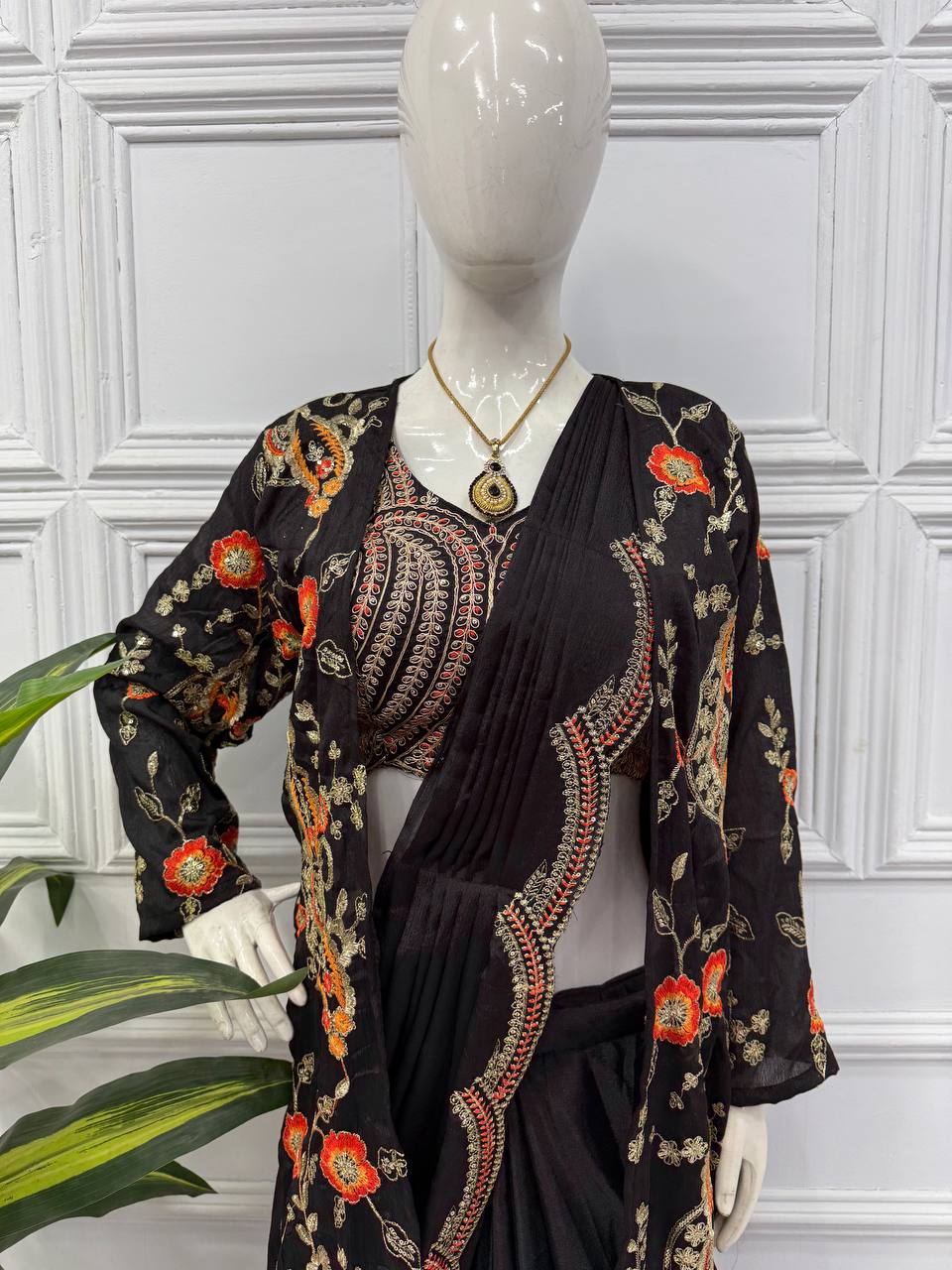 Ready-to-Wear Drape Saree with Embroidered Koti