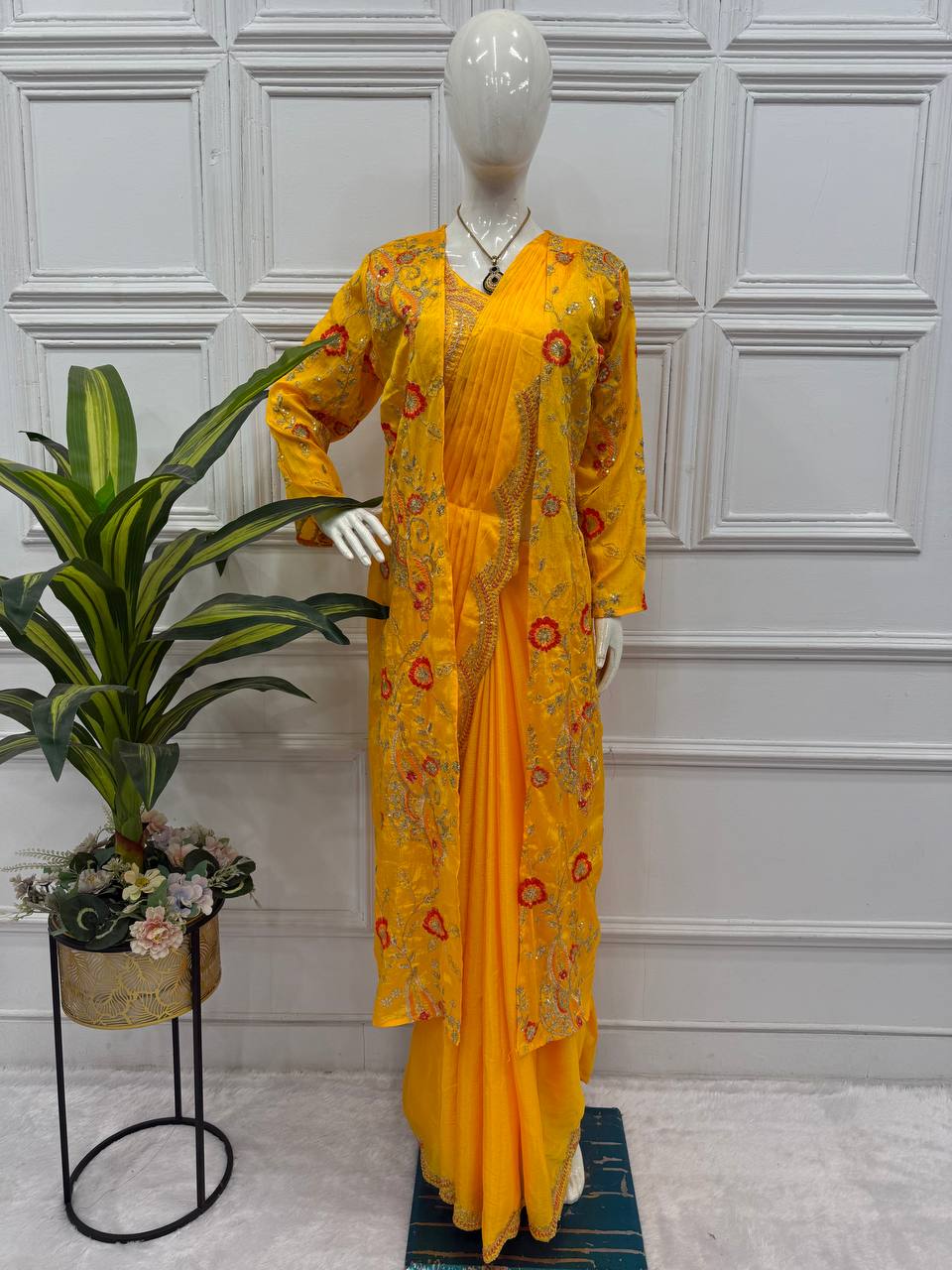 Ready-to-Wear Drape Saree with Embroidered Koti