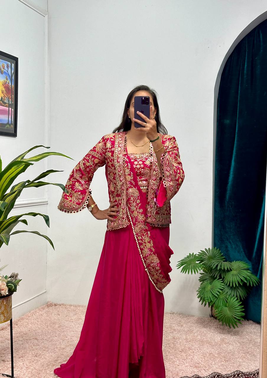 Indo-Western Ready-to-Wear Drape Saree with Fully Embroidered Koti