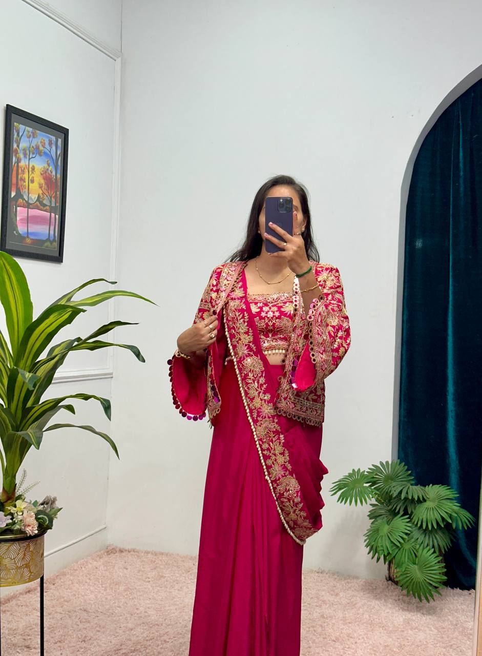 Indo-Western Ready-to-Wear Drape Saree with Fully Embroidered Koti
