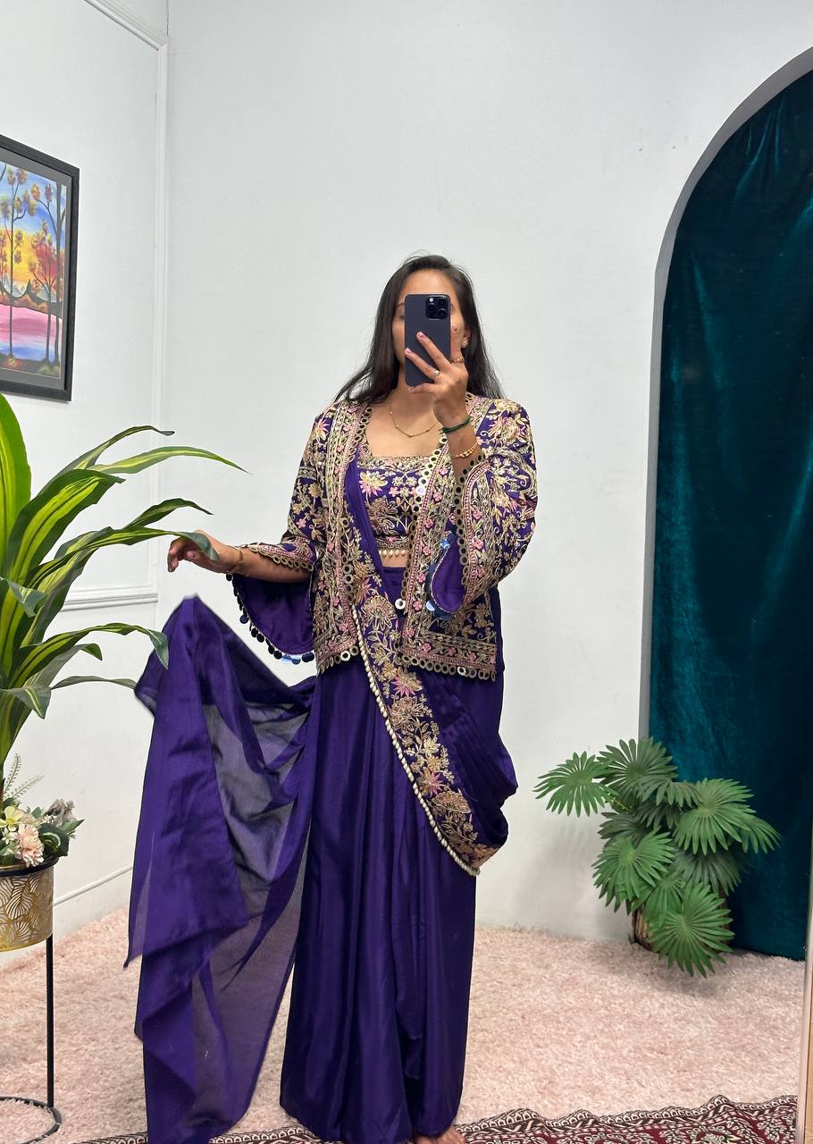 Indo-Western Ready-to-Wear Drape Saree with Fully Embroidered Koti