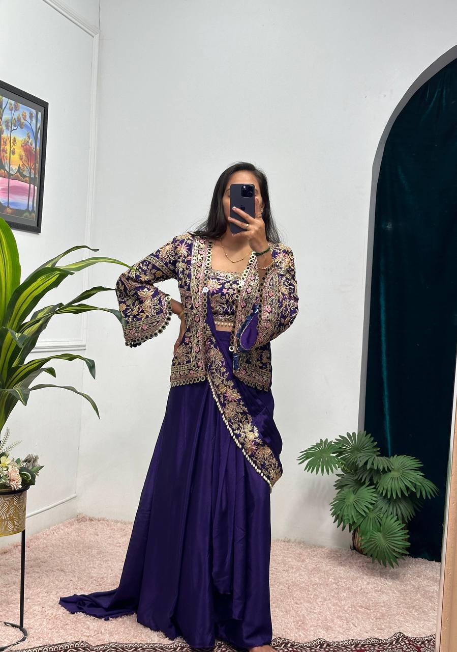 Indo-Western Ready-to-Wear Drape Saree with Fully Embroidered Koti