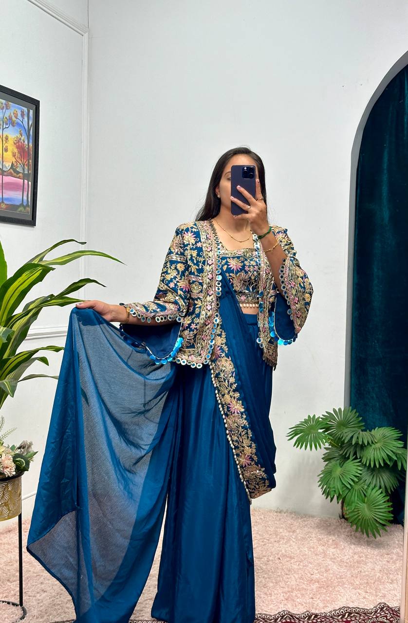 Indo-Western Ready-to-Wear Drape Saree with Fully Embroidered Koti