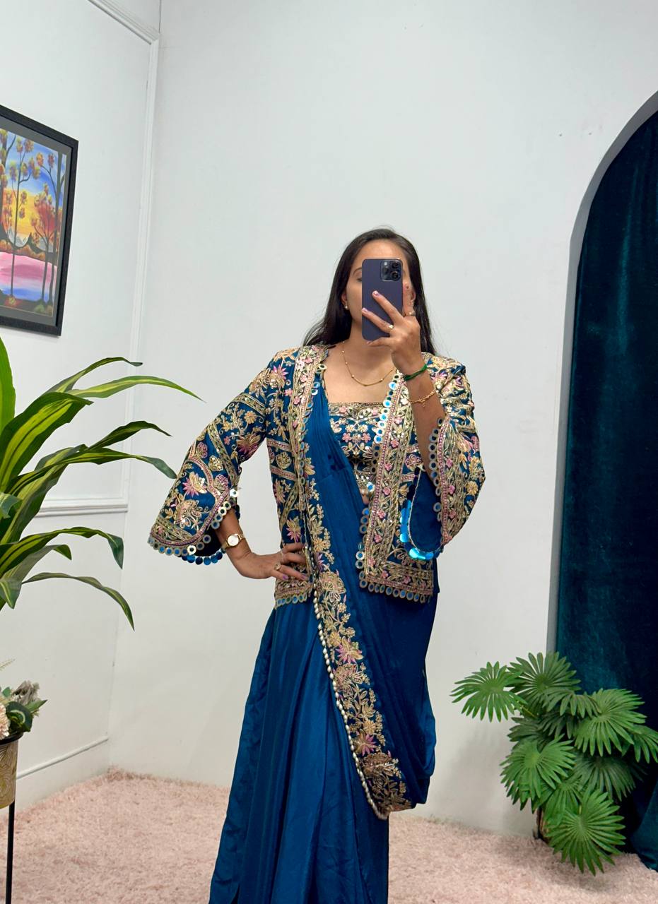 Indo-Western Ready-to-Wear Drape Saree with Fully Embroidered Koti