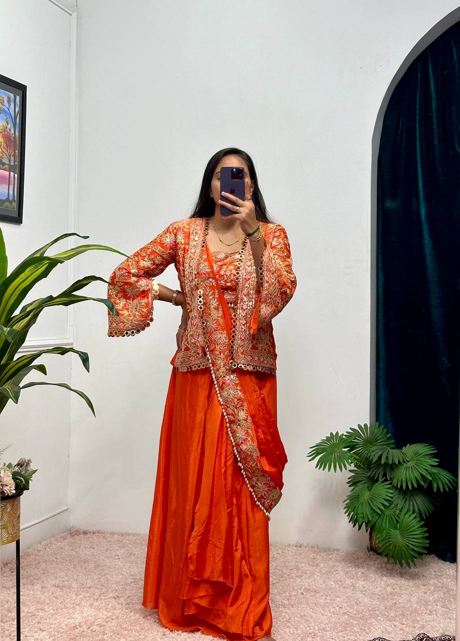 Indo-Western Ready-to-Wear Drape Saree with Fully Embroidered Koti
