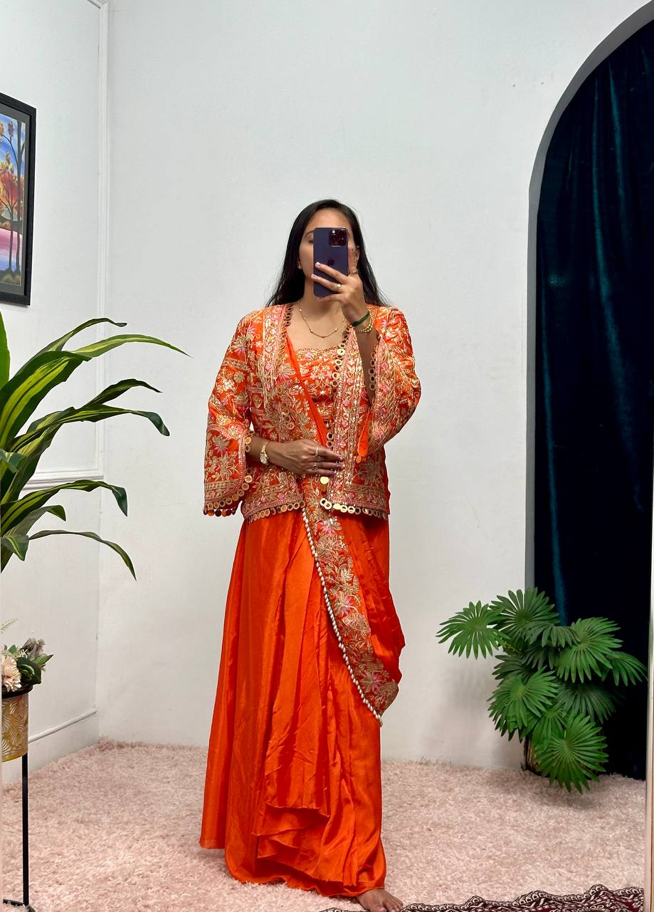 Indo-Western Ready-to-Wear Drape Saree with Fully Embroidered Koti