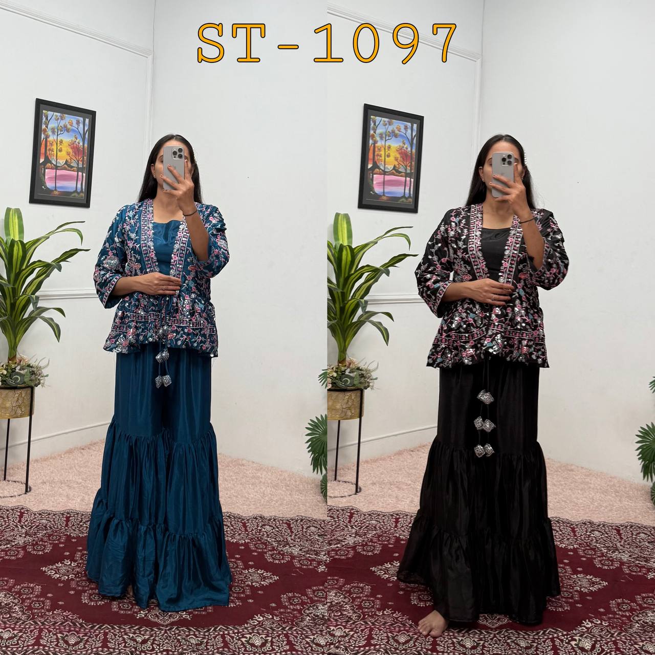 Indo-Western Koti, Blouse & Plazzo Set