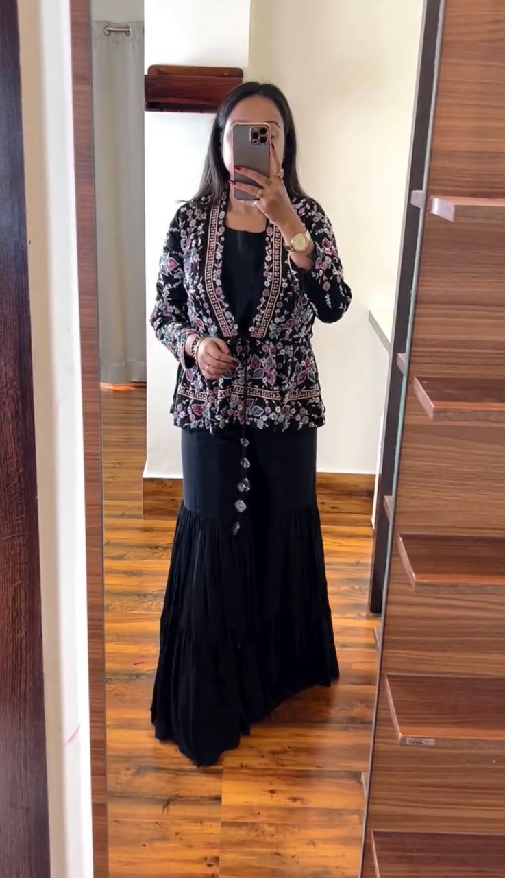 Indo-Western Koti, Blouse & Plazzo Set