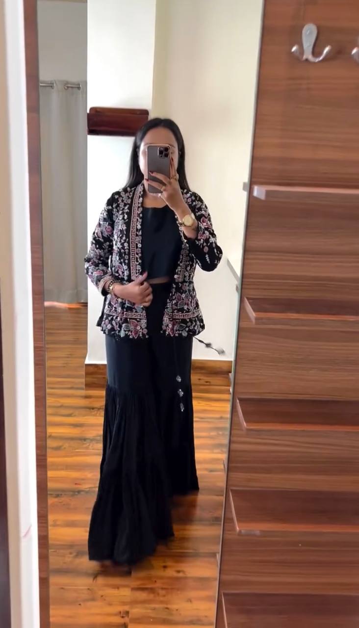 Indo-Western Koti, Blouse & Plazzo Set