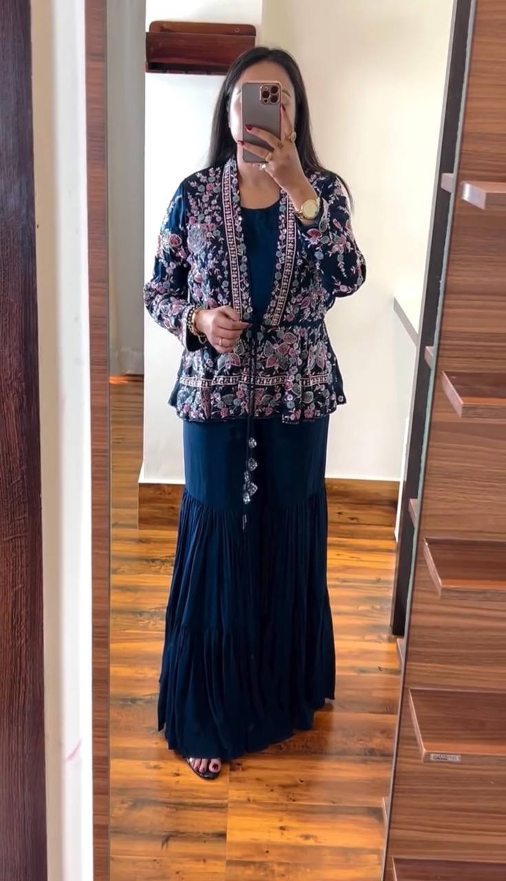 Indo-Western Koti, Blouse & Plazzo Set