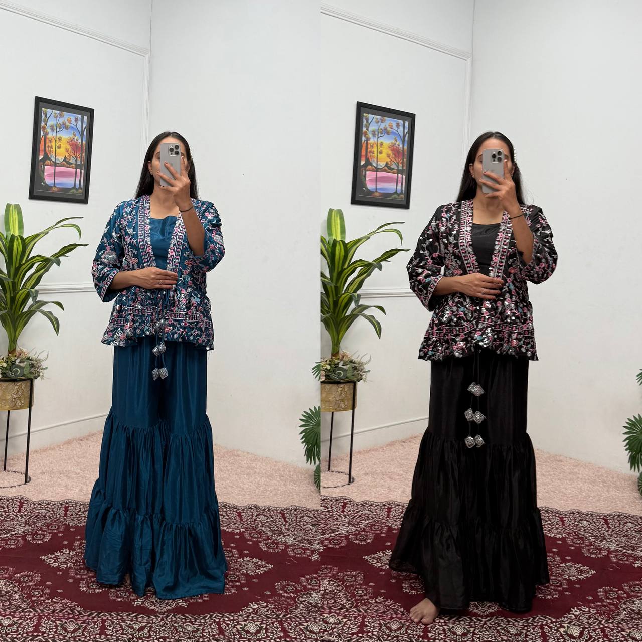 Indo-Western Koti, Blouse & Plazzo Set