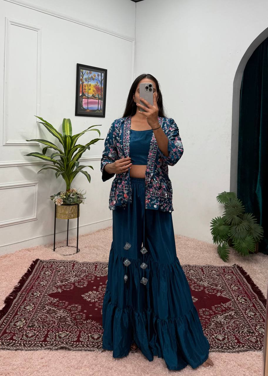 Indo-Western Koti, Blouse & Plazzo Set