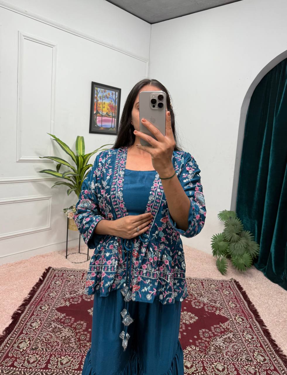 Indo-Western Koti, Blouse & Plazzo Set
