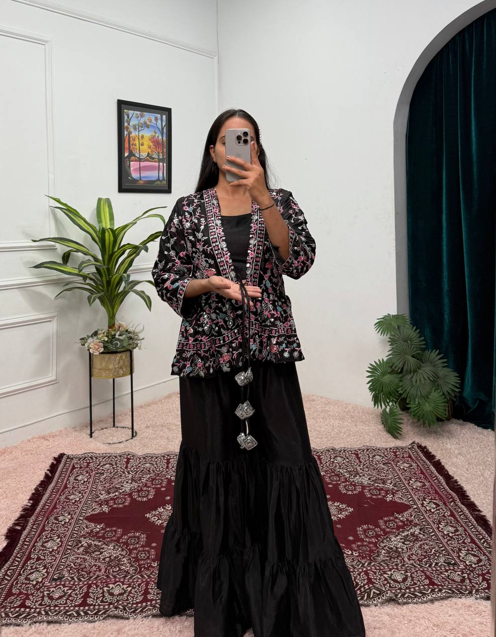 Indo-Western Koti, Blouse & Plazzo Set