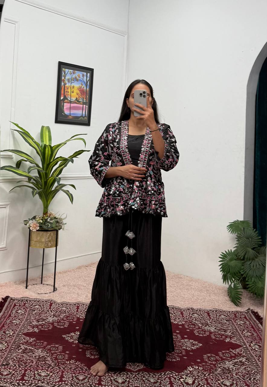 Indo-Western Koti, Blouse & Plazzo Set