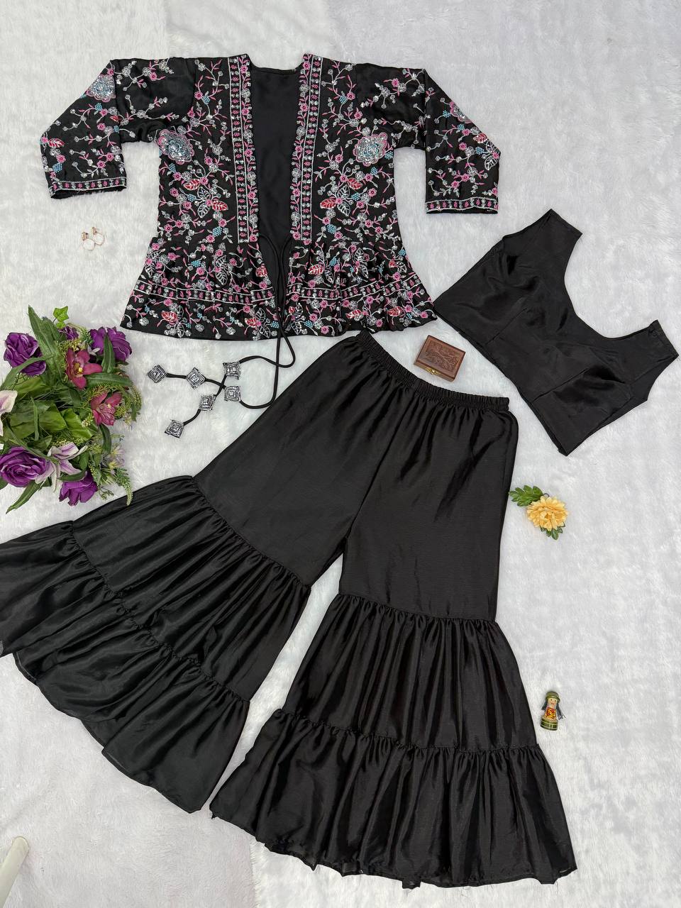 Indo-Western Koti, Blouse & Plazzo Set