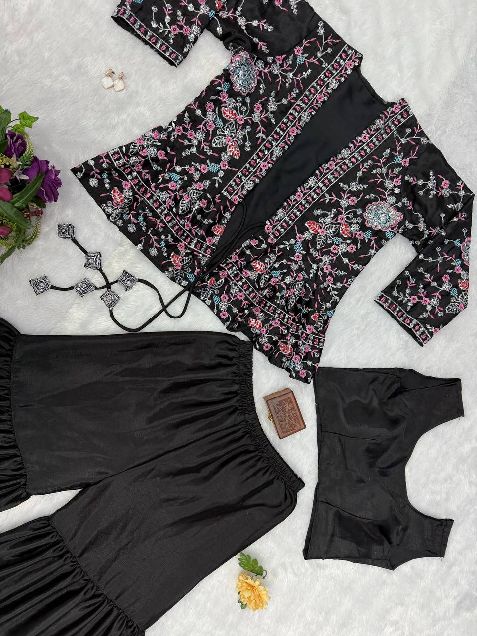 Indo-Western Koti, Blouse & Plazzo Set