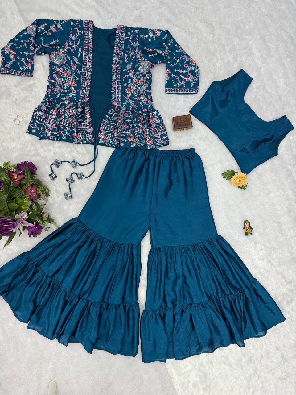 Indo-Western Koti, Blouse & Plazzo Set