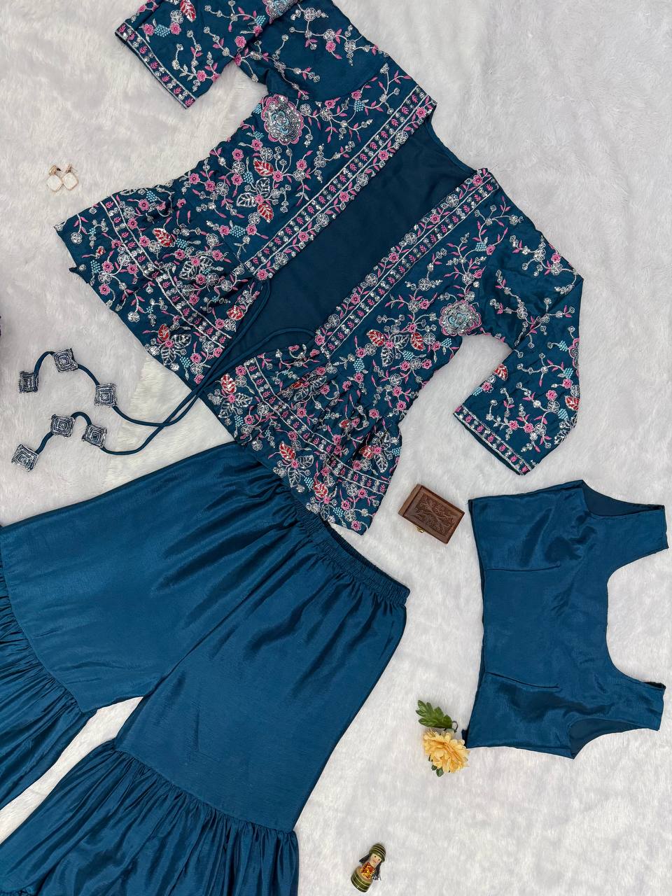 Indo-Western Koti, Blouse & Plazzo Set