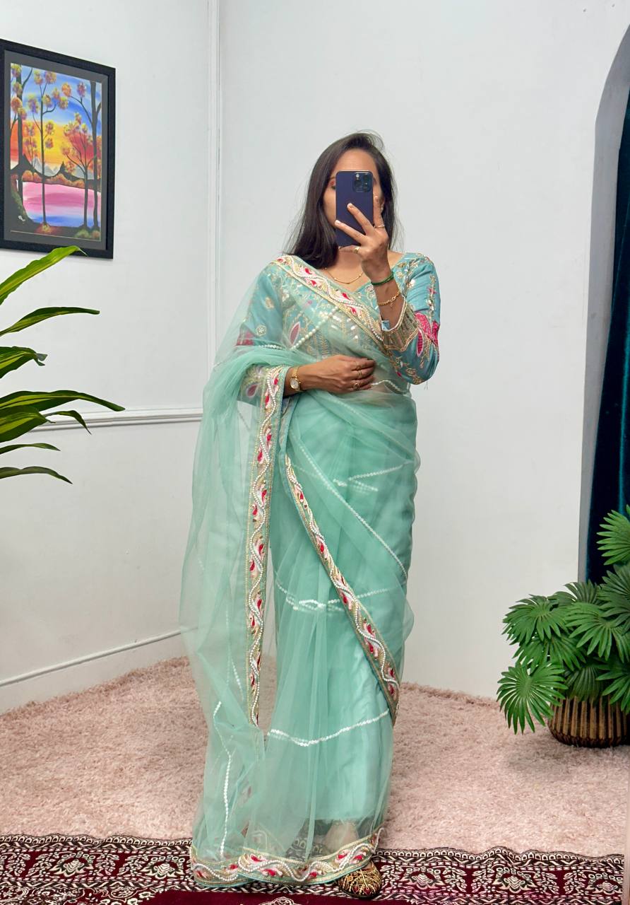Heavy Embroidered Net Saree with 4000+ Pearl Moti Work