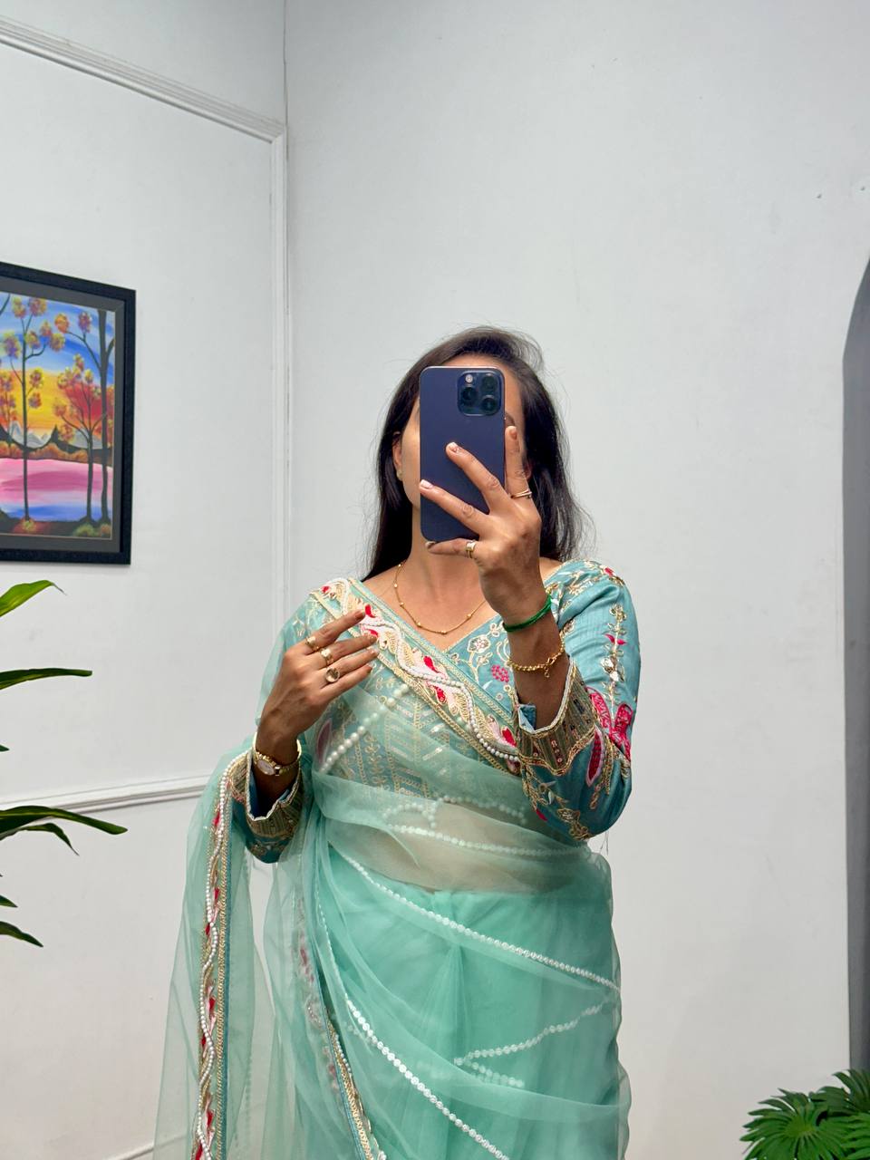 Heavy Embroidered Net Saree with 4000+ Pearl Moti Work