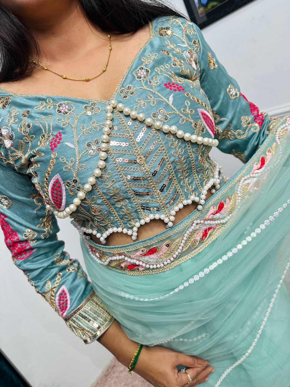 Heavy Embroidered Net Saree with 4000+ Pearl Moti Work