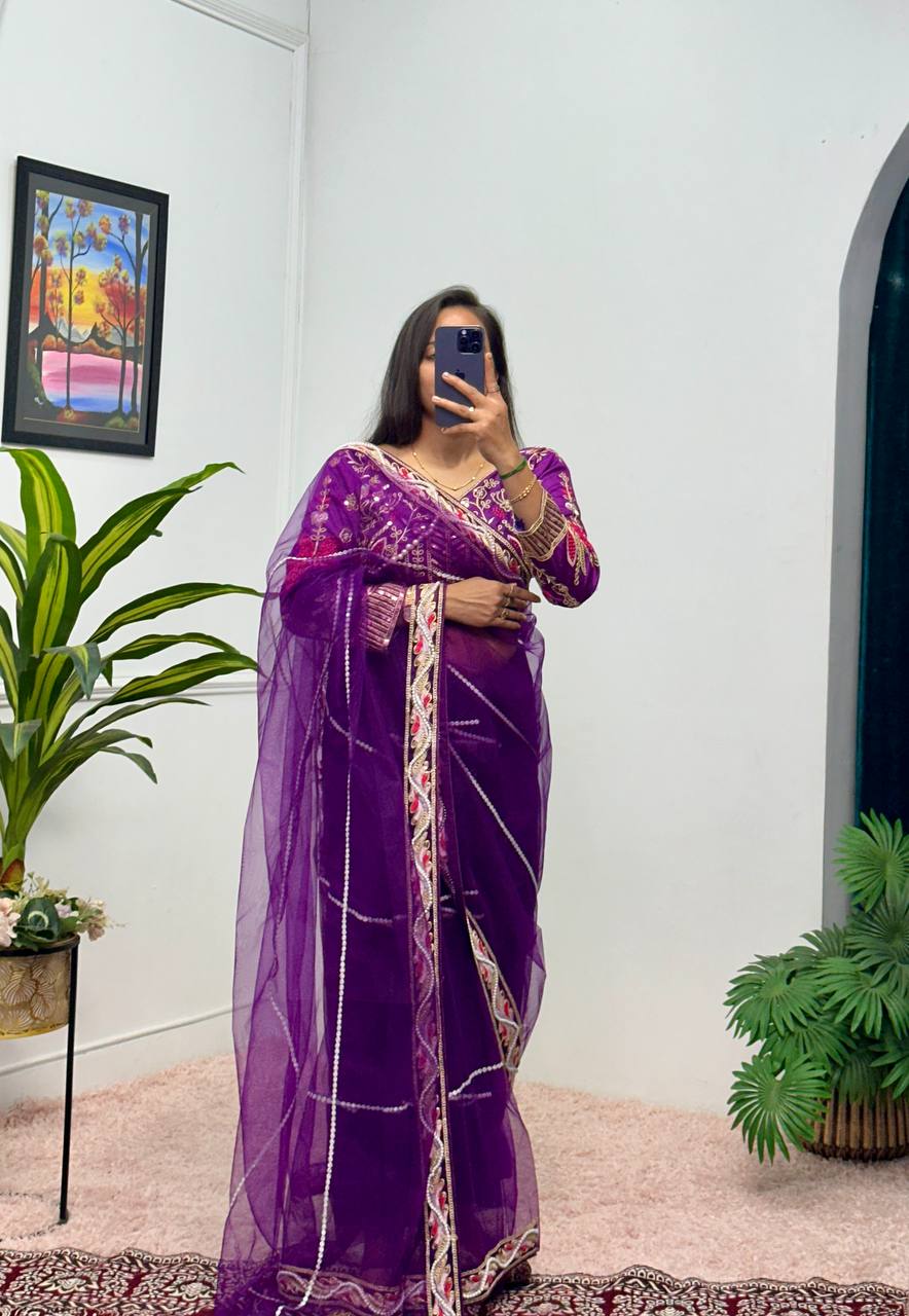 Heavy Embroidered Net Saree with 4000+ Pearl Moti Work