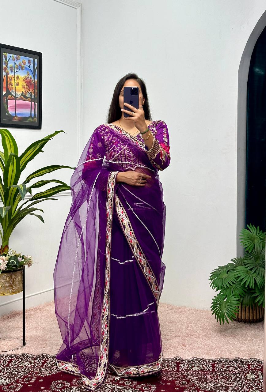 Heavy Embroidered Net Saree with 4000+ Pearl Moti Work